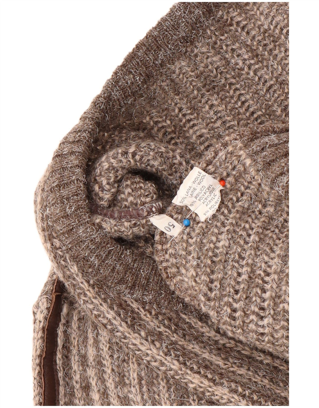Maglione vintage da uomo con scollo a V IT 50 in lana a righe marrone medio