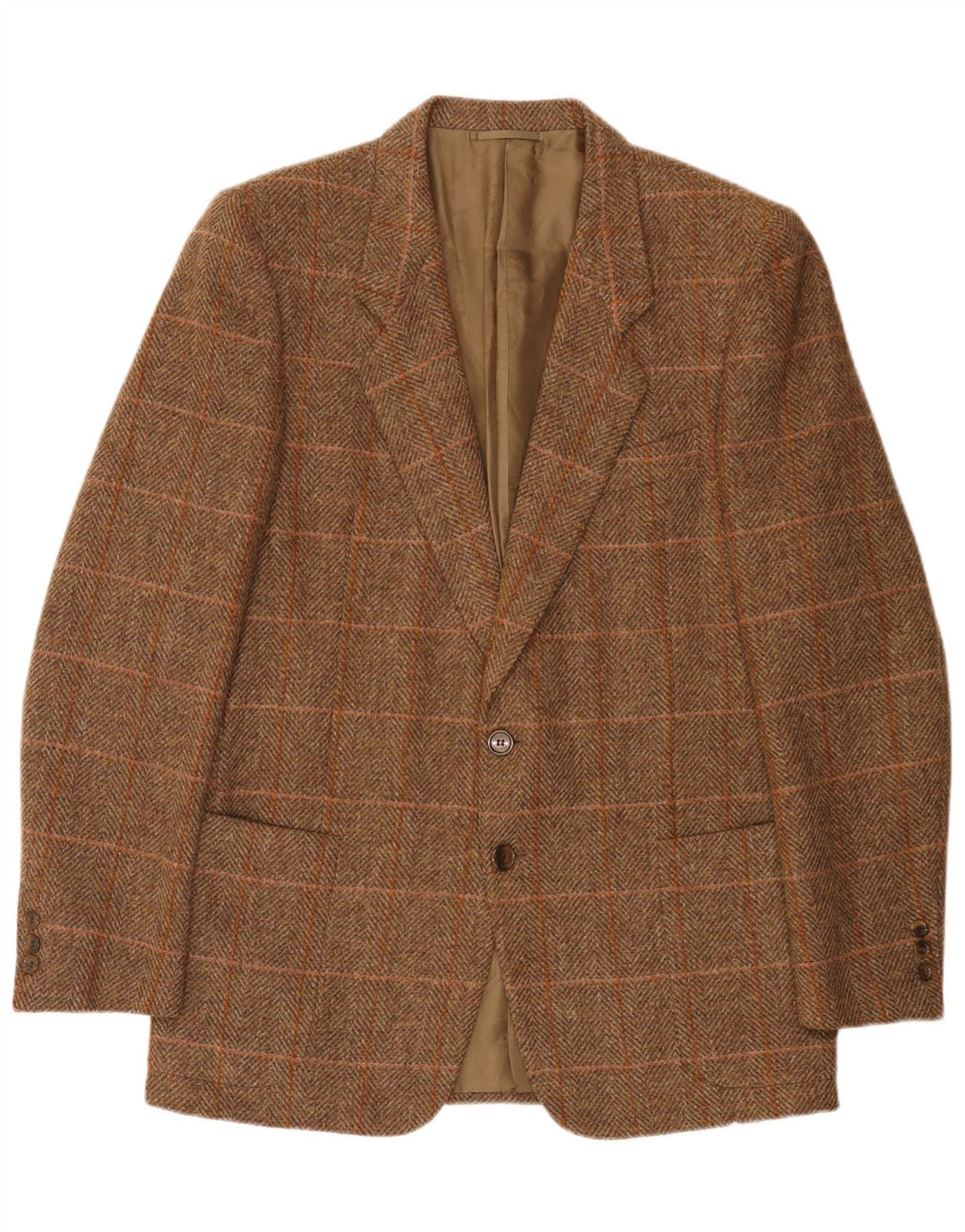 Giacca blazer vintage da uomo a 2 bottoni IT 50 grande lana a quadri marrone