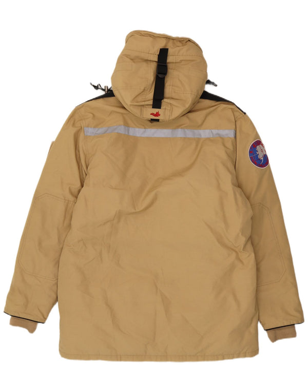 Museum Mens Hooded Padded Jacket UK 40 Large Beige Cotton
