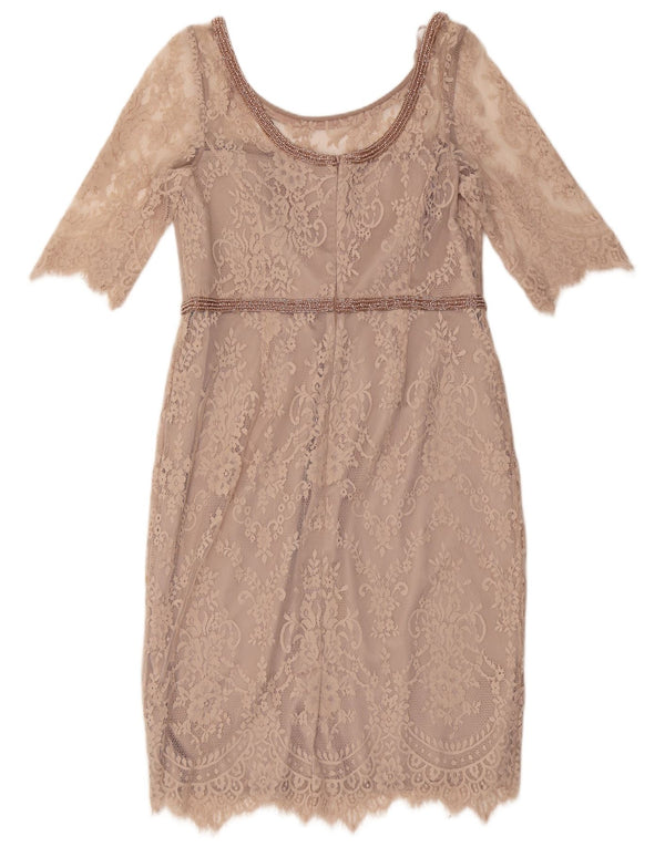 Abito tubino in pizzo con maniche a 3/4 da donna Monsoon UK 16 Grande nylon floreale beige