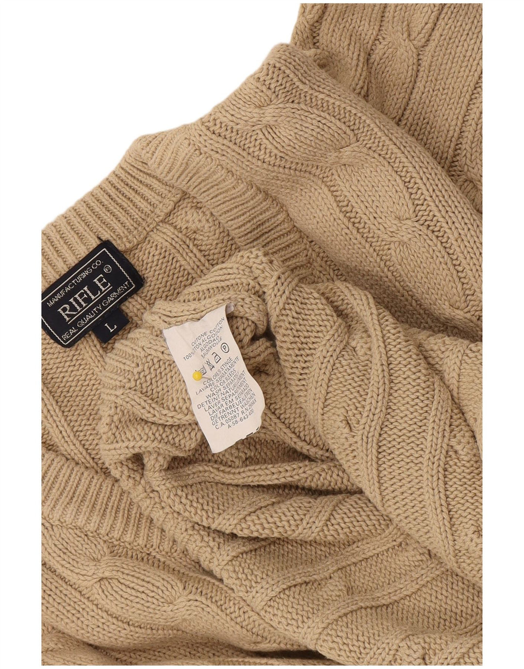 Maglione da uomo con scollo a V Rifle, grande, in cotone beige