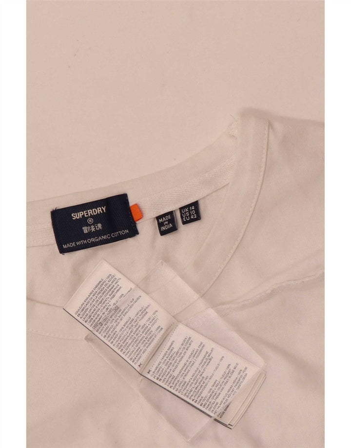 Top da donna a maniche lunghe Superdry UK 14 grande cotone bianco