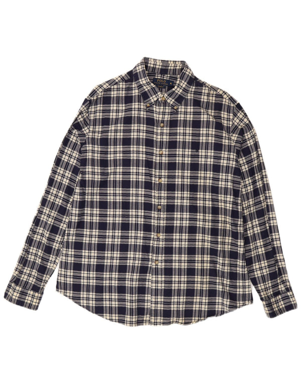 Polo Ralph Lauren Camicia da uomo in flanella con vestibilità personalizzata a quadri XL Blu navy a quadri