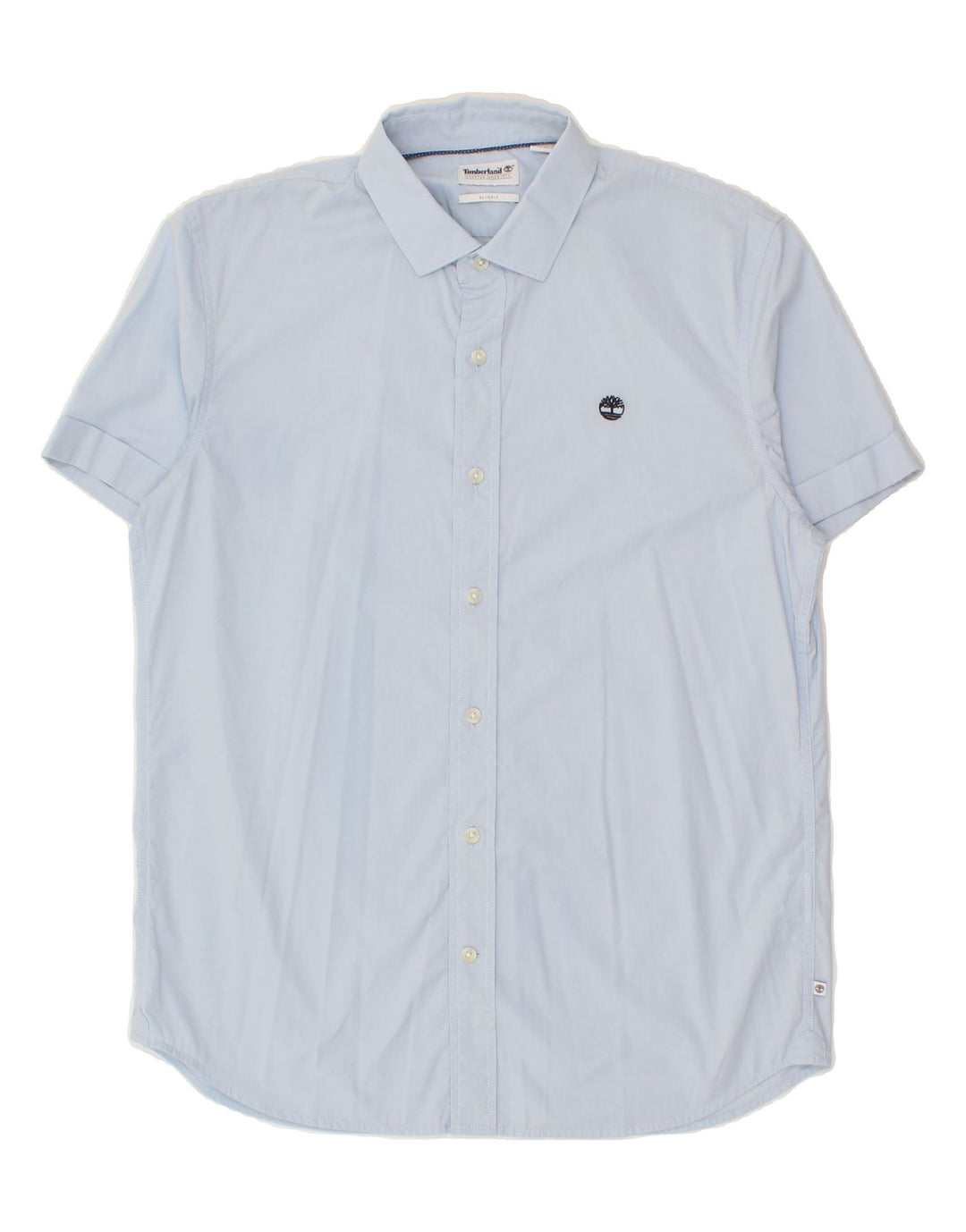 TIMBERLAND Mens Slim Fit Short Sleeve Shirt Medium Blue Vintage Timberland and Second-Hand Timberland from Messina Hembry 