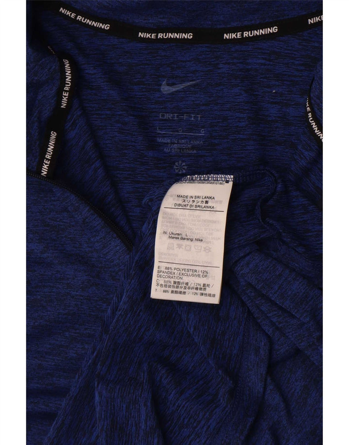 Nike Uomo Dri Fit Zip Neck Pullover Tuta Top Large Blu Flecked