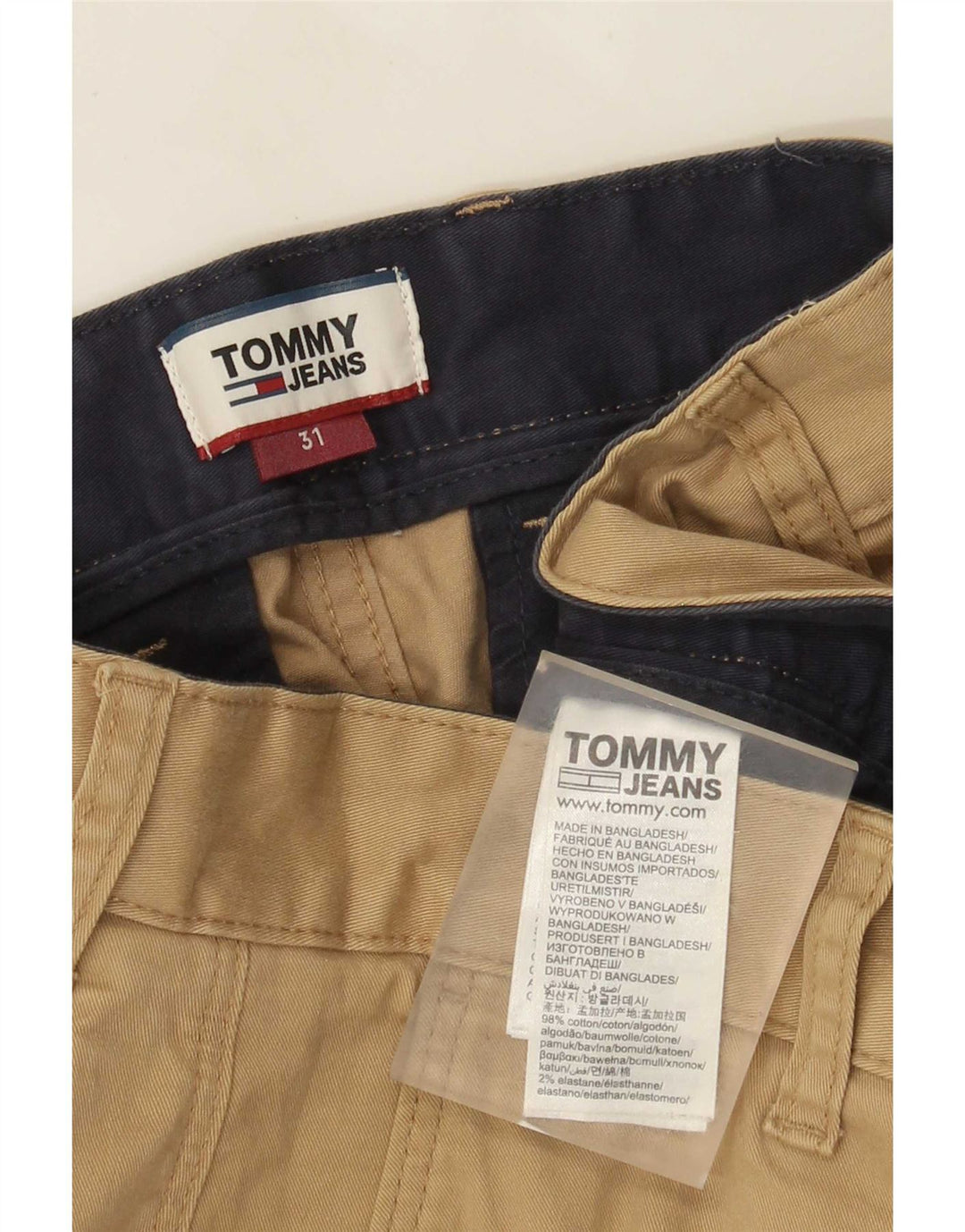 Pantaloncini chino da uomo Tommy Hilfiger W31 cotone beige medio