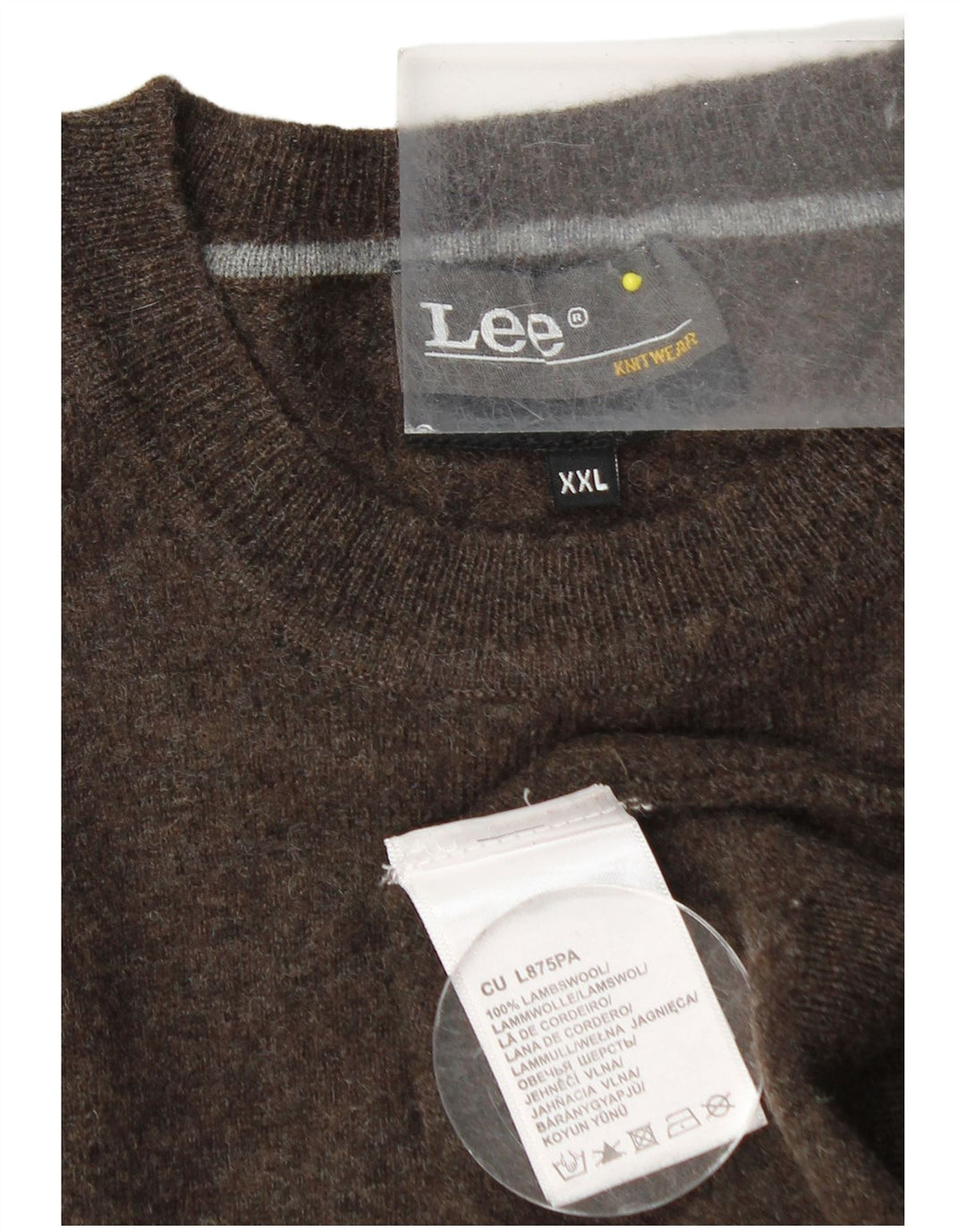 Maglione maglione girocollo da donna Lee UK 20 2XL Lana d'agnello marrone
