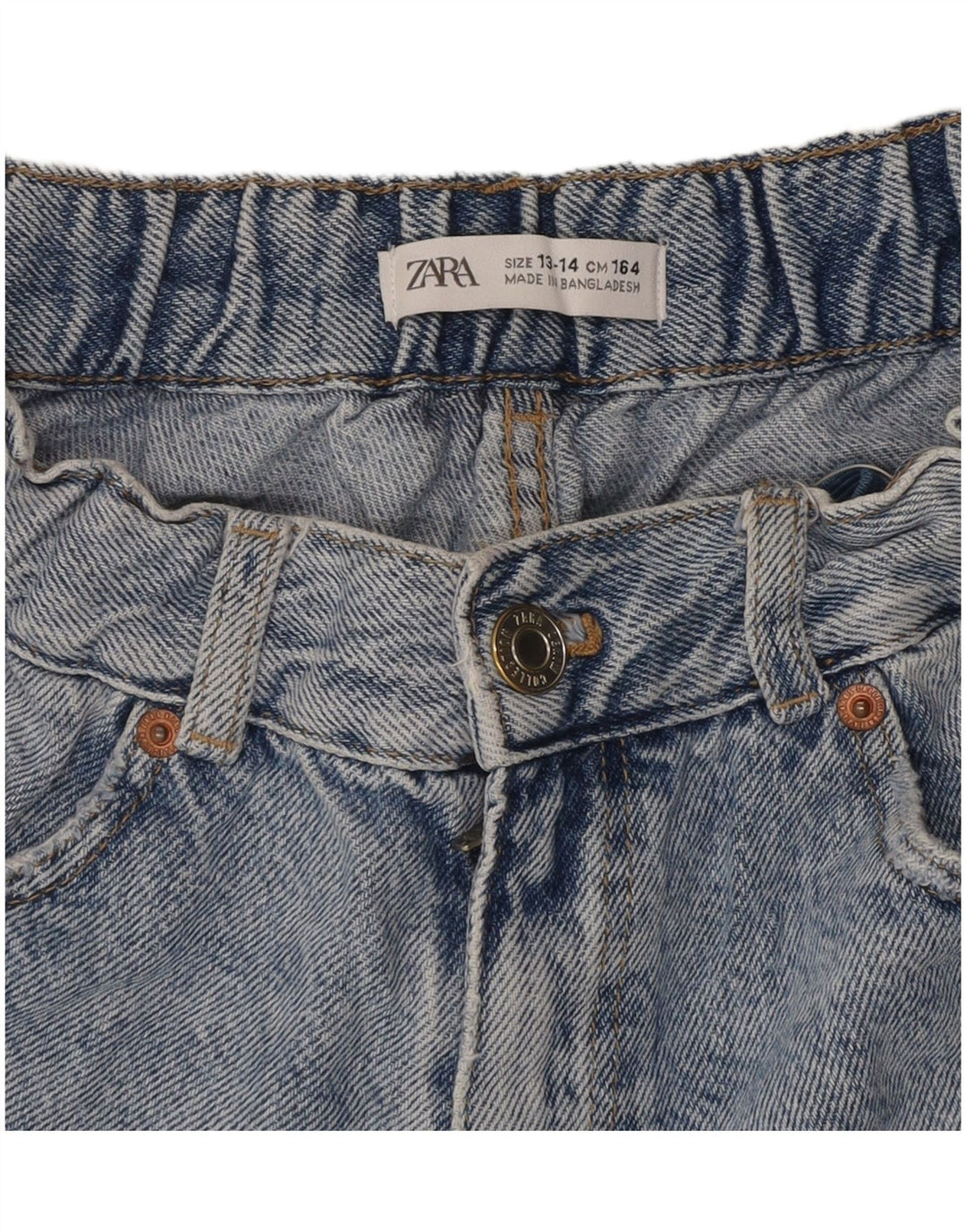 Pantaloncini in denim effetto invecchiato a vita alta ZARA per ragazze 13-14 anni W28 Blu