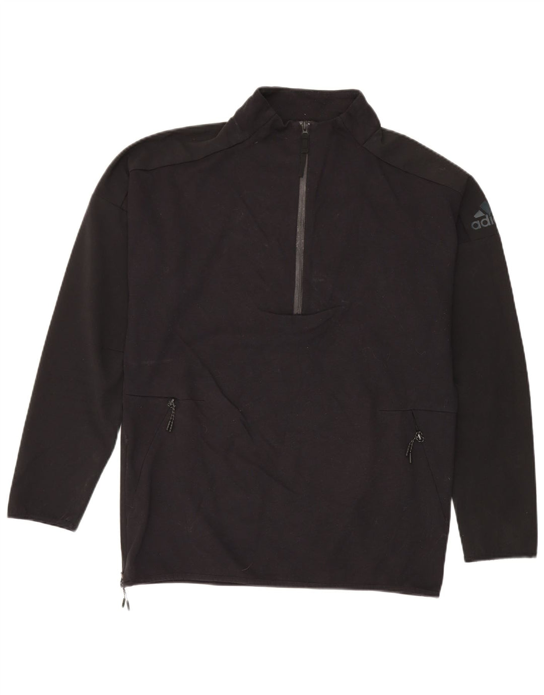 Adidas Uomo Zip Neck Pullover Tuta Top Large Nero Poliestere