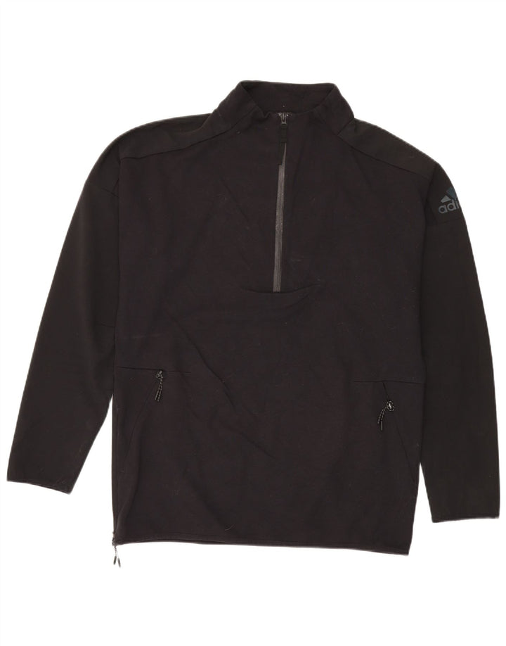 Adidas Uomo Zip Neck Pullover Tuta Top Large Nero Poliestere