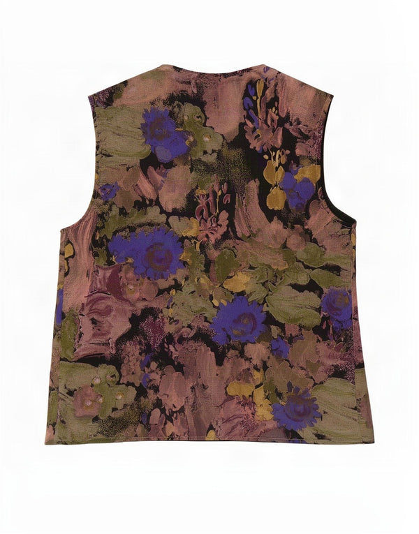 Gilet APERTO da donna vintage UK 16 Grande floreale multicolore