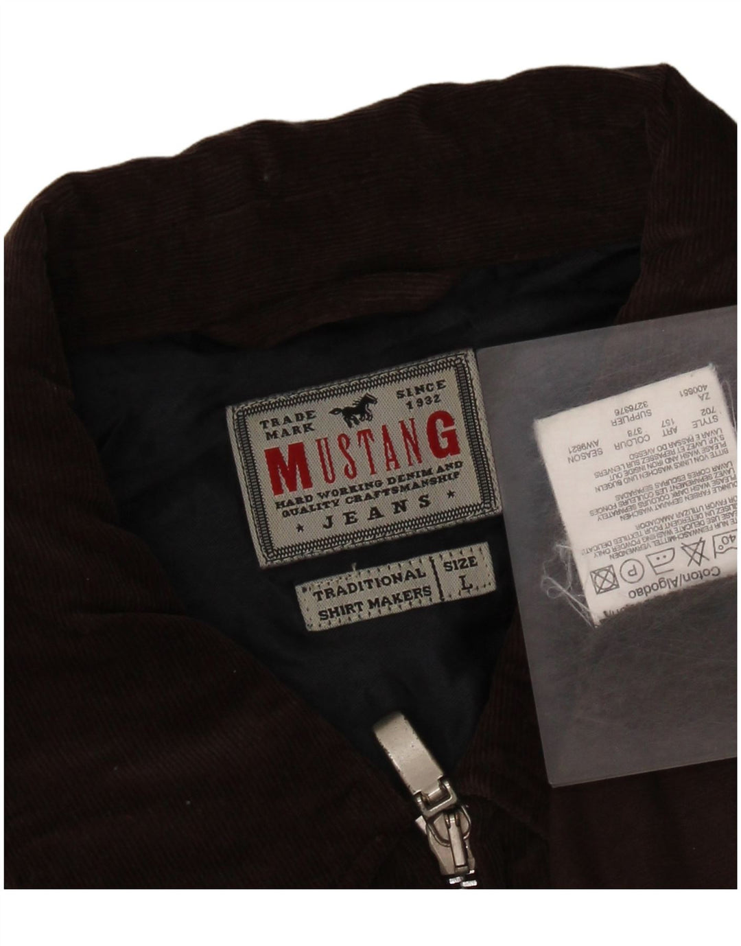 Mustang Camicia da uomo in velluto a coste grande in cotone marrone