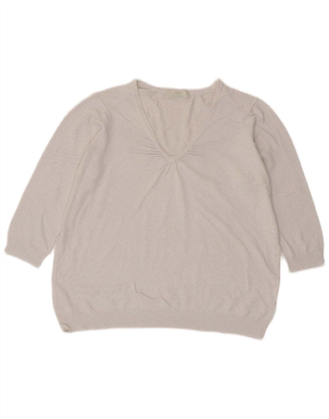 Maglione da donna Marks & Spencer con maniche a 3/4 e scollo a V UK 14 Medio Bianco