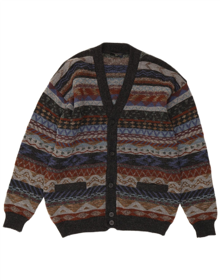 COMPASS CARD Maglione cardigan da uomo IT 52 Lana geometrica grigia grande
