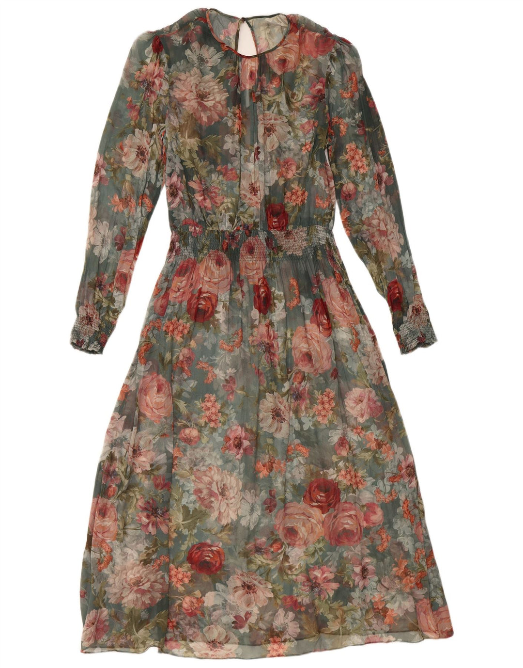 Abito maxi a maniche lunghe da donna VINTAGE UK 12 floreale multicolore medio