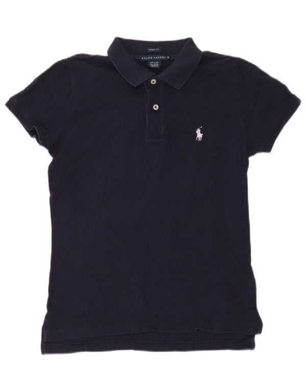 Polo skinny da donna Ralph Lauren UK 12 cotone blu navy medio