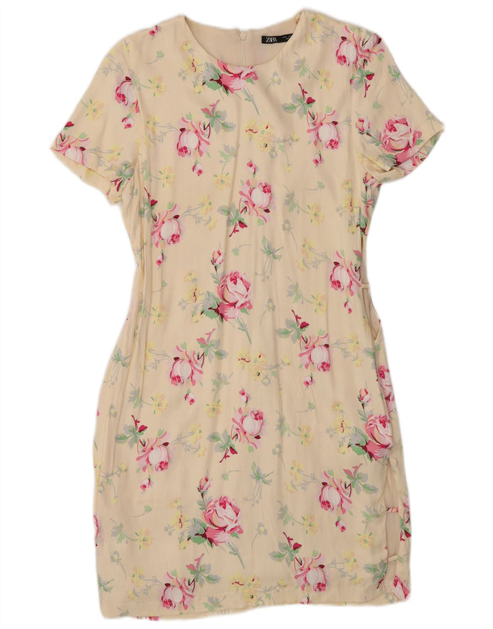 Abito tubino Zara da donna UK 10 piccolo poliestere floreale bianco sporco