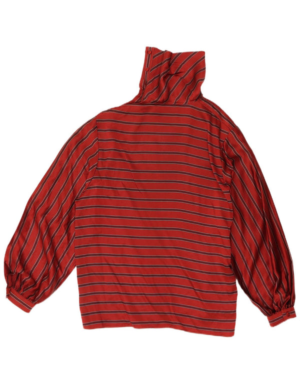 Camicetta vintage da donna a maniche lunghe con collo abbottonato IT 42 a righe rosse medie