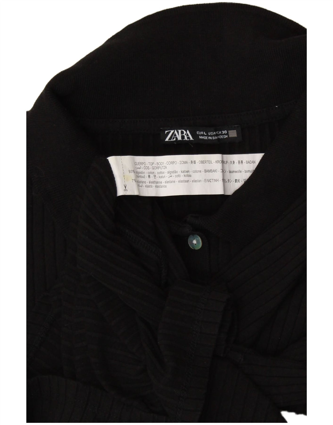 Polo corta a maniche lunghe da donna ZARA UK 14 grande in cotone nero