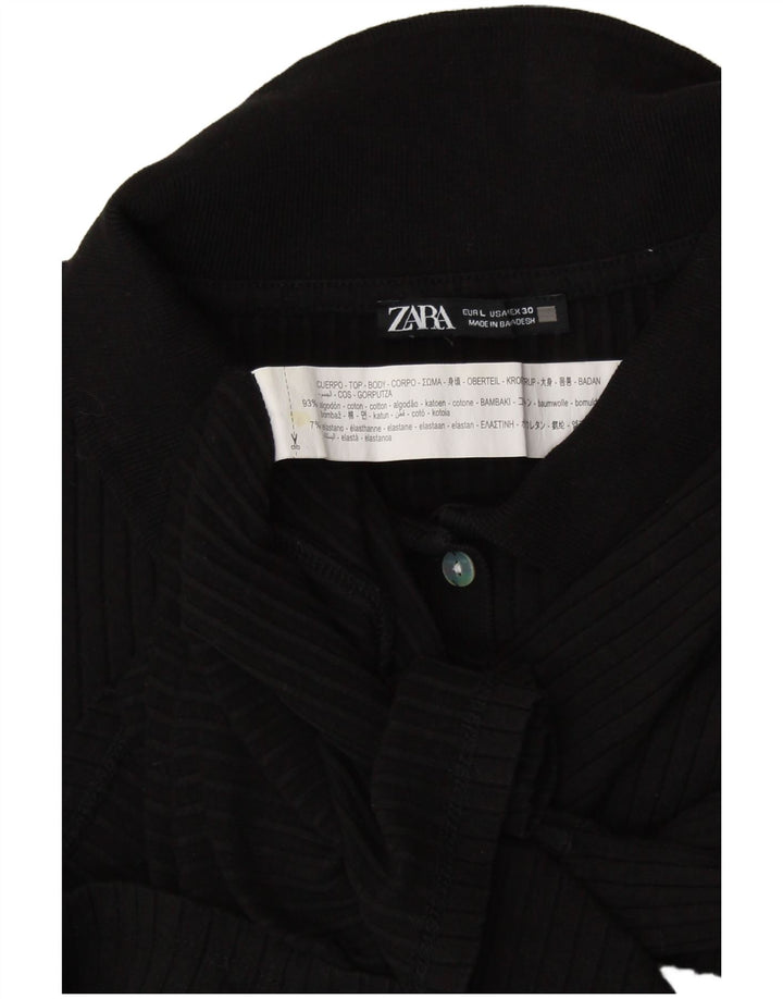 Polo corta a maniche lunghe da donna ZARA UK 14 grande in cotone nero
