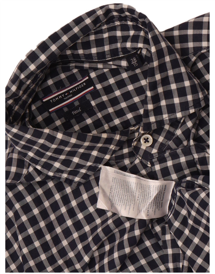Camicia aderente da uomo Tommy Hilfiger taglia 38 15 cotone a quadretti blu navy medio
