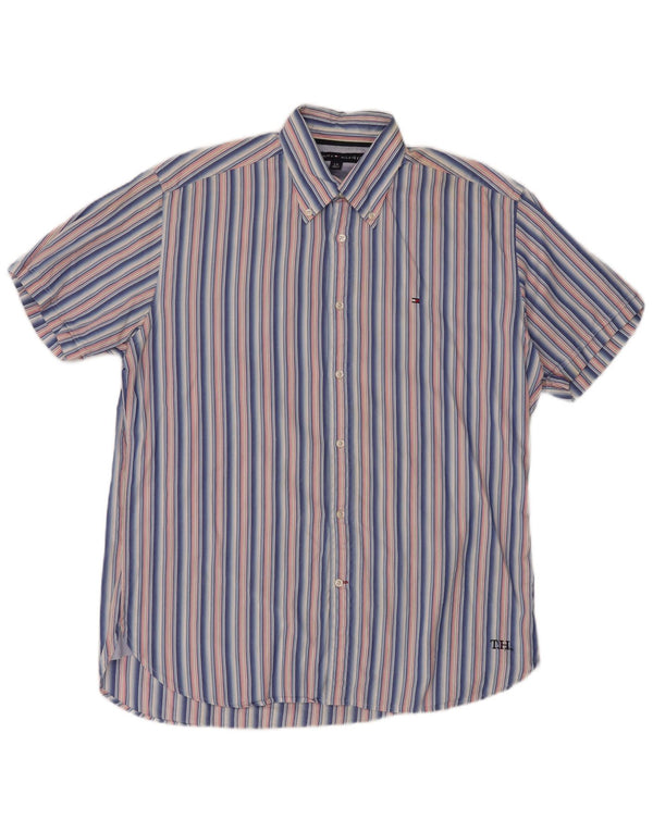 Tommy Hilfiger Uomo Camicia a maniche corte Grande cotone a righe blu