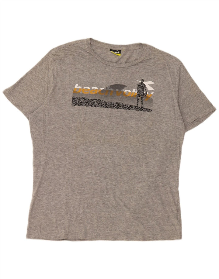 T-shirt grafica da uomo DIADORA Top XL in cotone grigio