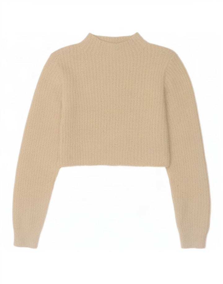 Maglione corto da donna Zara con collo dolcevita UK 10 piccolo poliestere bianco sporco