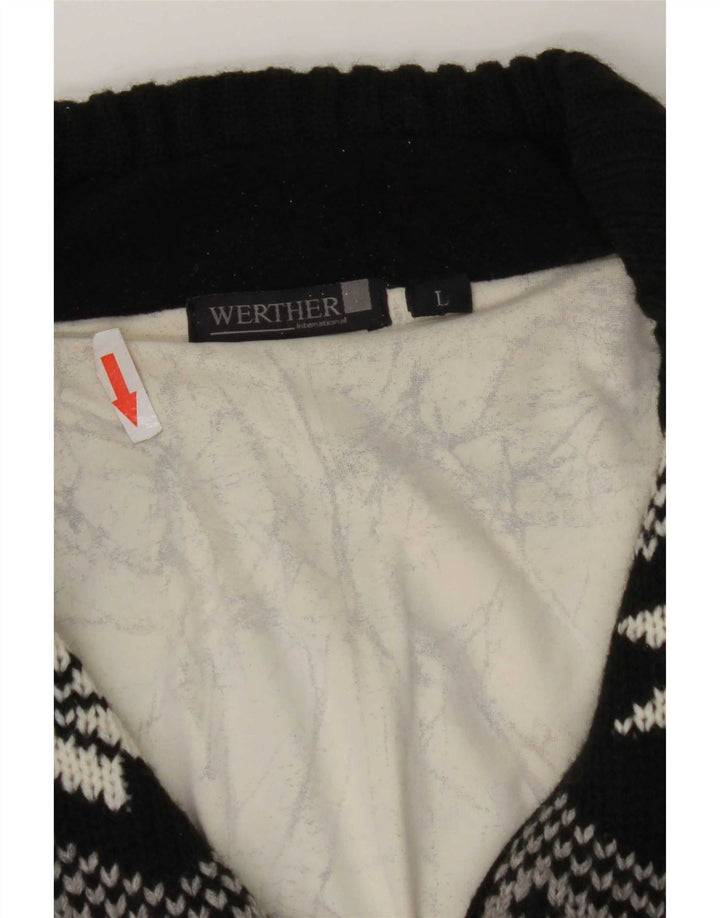Werther Uomo Maglione con Zip Collo Maglione Grande Nero Fair Isle Poliacrilico