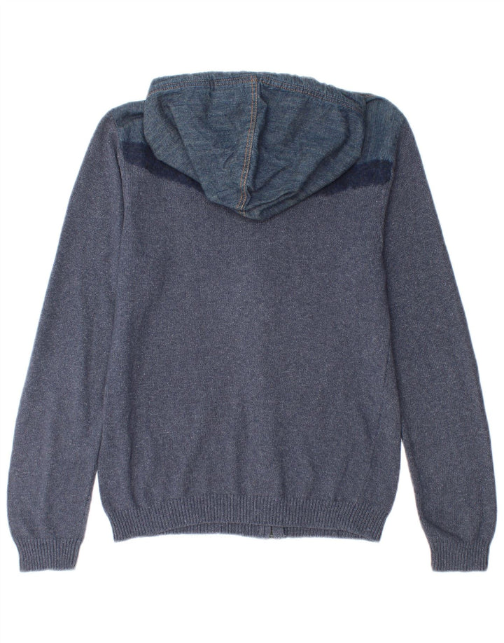 DIESEL Womens Zip Hoodie Sweater UK 12 Medium Blue Colourblock