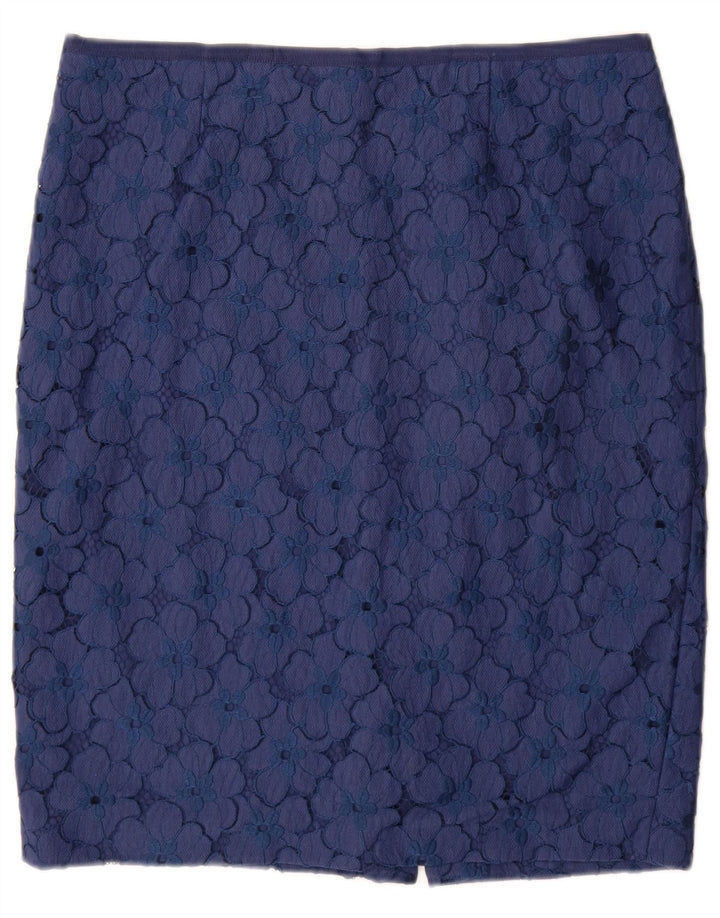 Gonna a tubino vintage da donna W32 grande floreale blu navy