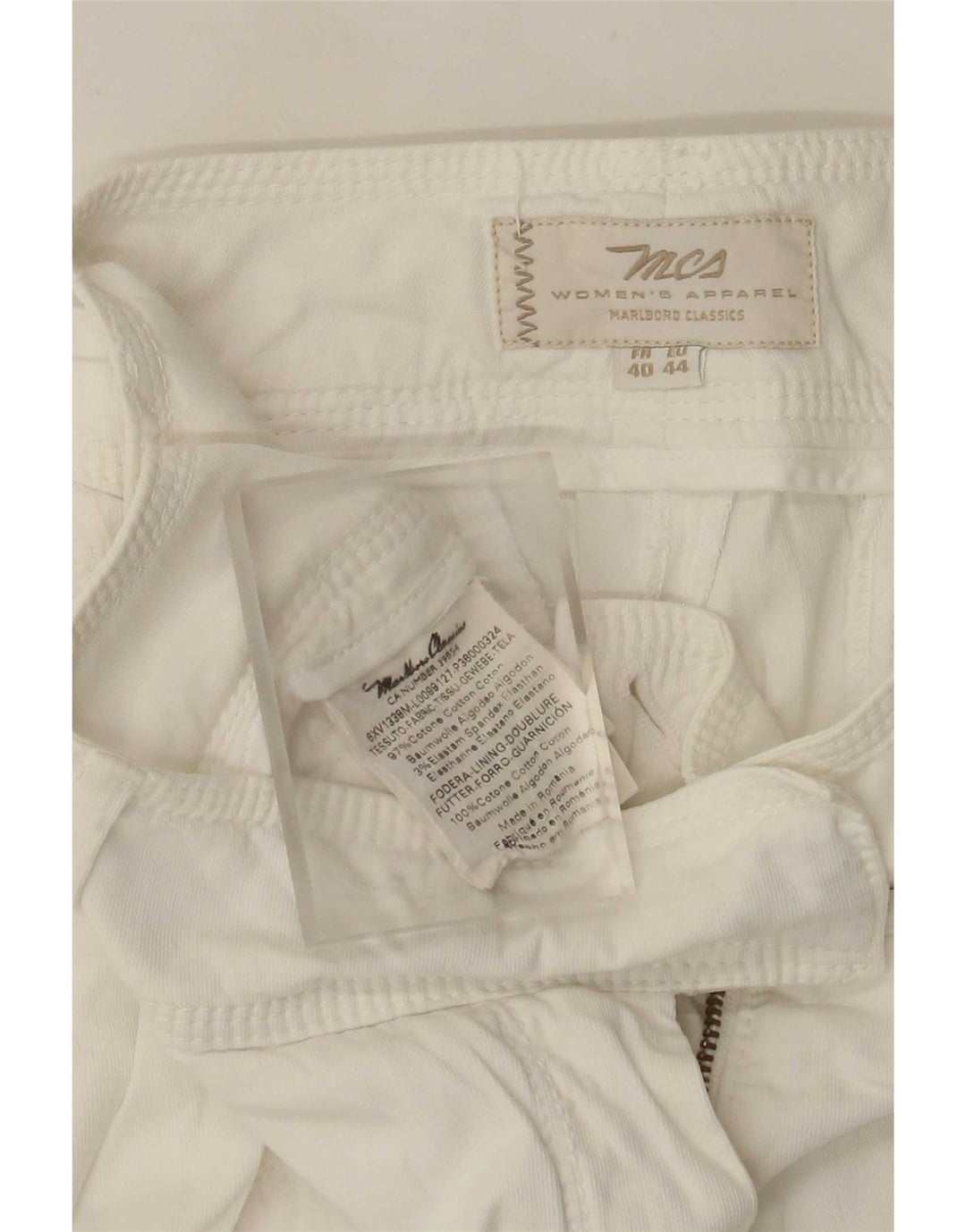 Pantaloni da abito dritti da donna Marlboro Classics W30 L29 cotone bianco