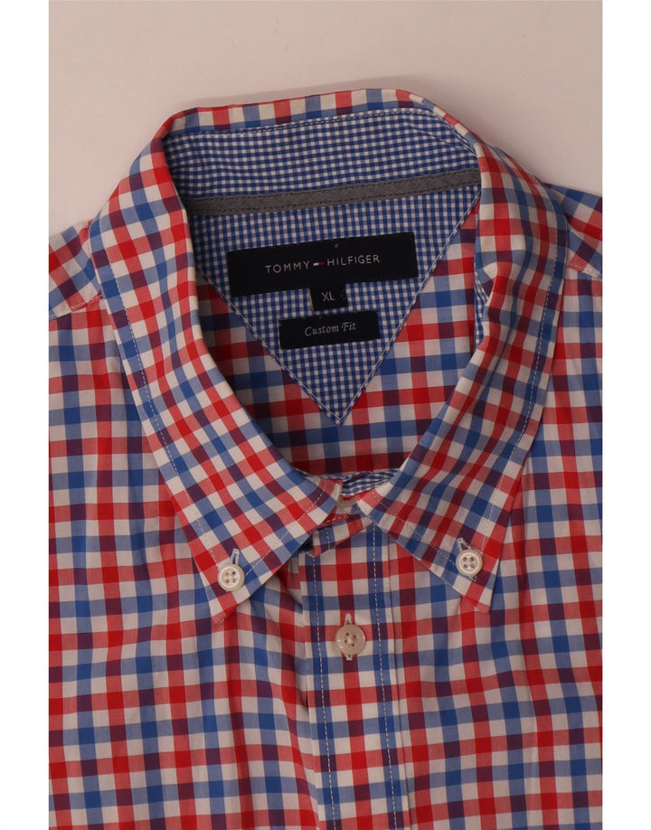 Camicia da uomo a maniche corte personalizzata Tommy Hilfiger XL rossa a quadretti