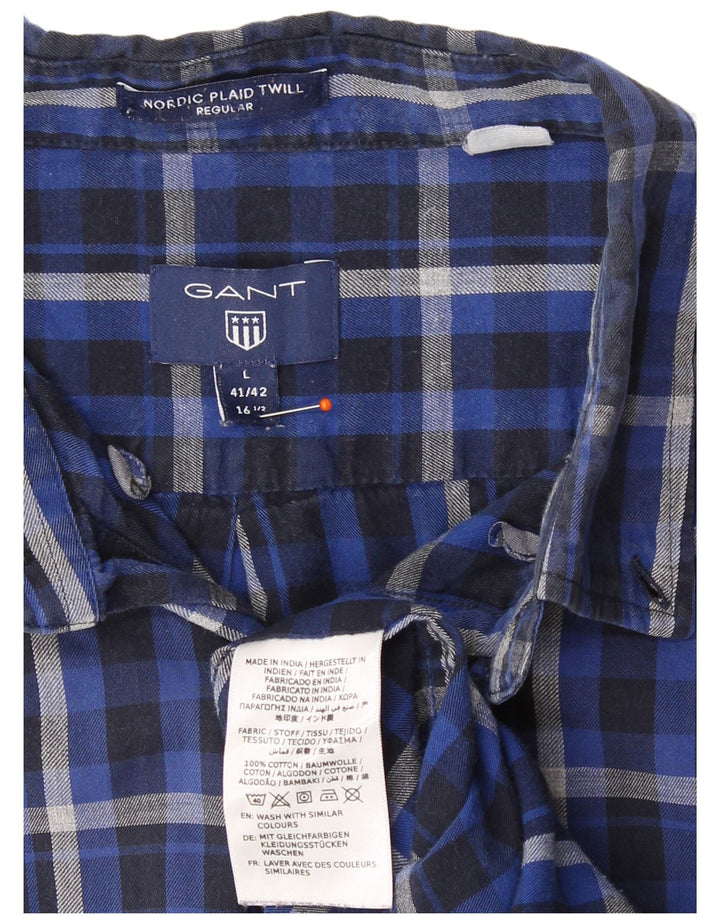 Gant Camicia da uomo vestibilità regolare taglia 41/42 16 1/2 grande cotone a quadri blu