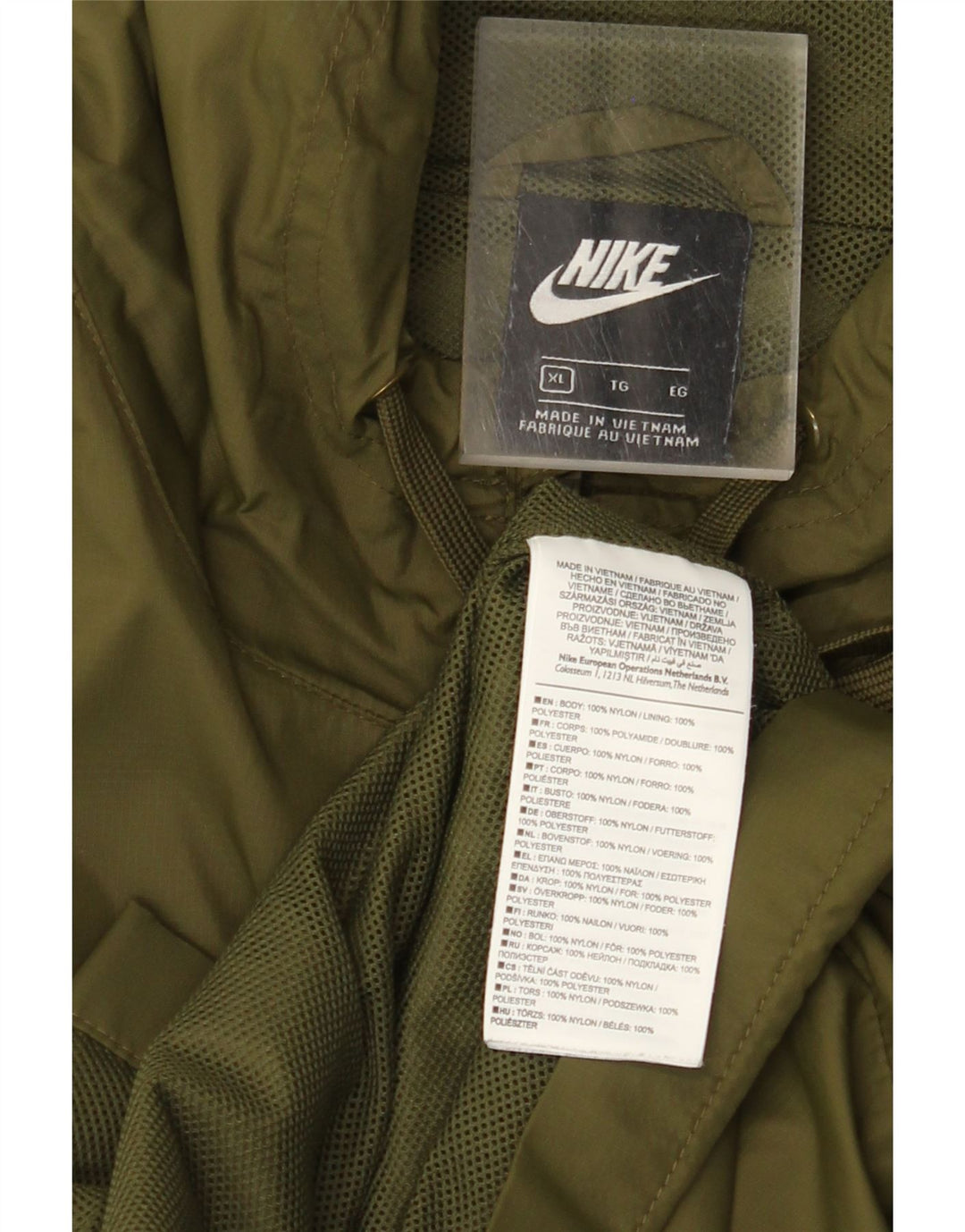 NIKE Giacca antipioggia da uomo con cappuccio UK 42 XL Nylon kaki
