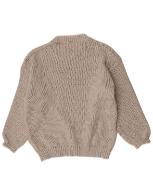 Maglione maglione girocollo da donna vintage UK 16 grande poliestere grigio
