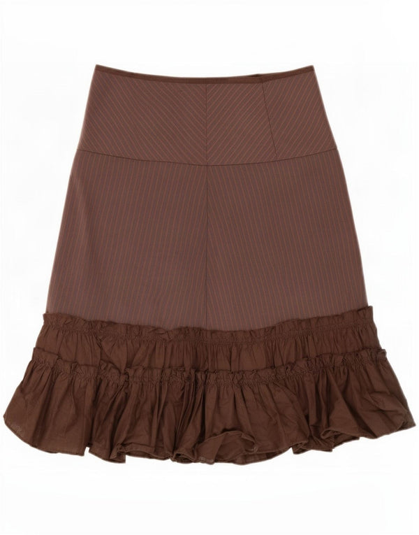Gonna a trapezio da donna Zara piccola W26 cotone gessato marrone