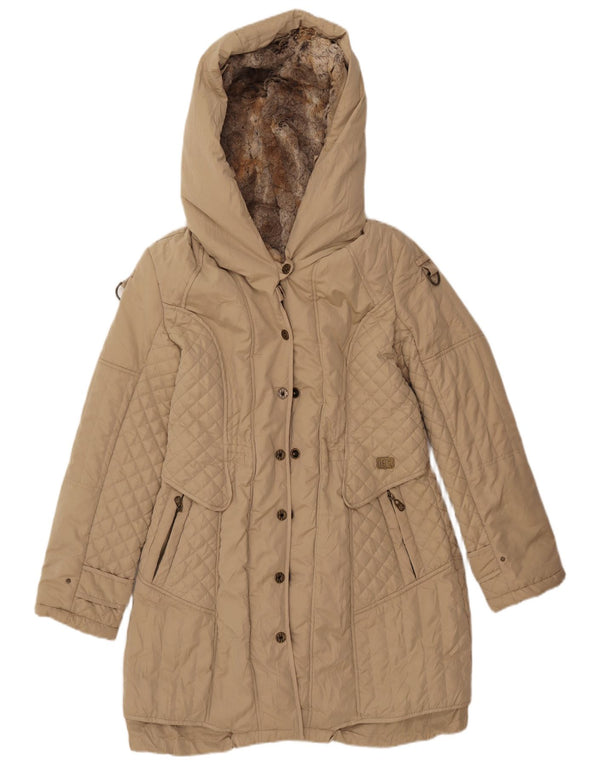 Cappotto imbottito con cappuccio da donna Easy Comfort UK 14 Large Beige Poliestere