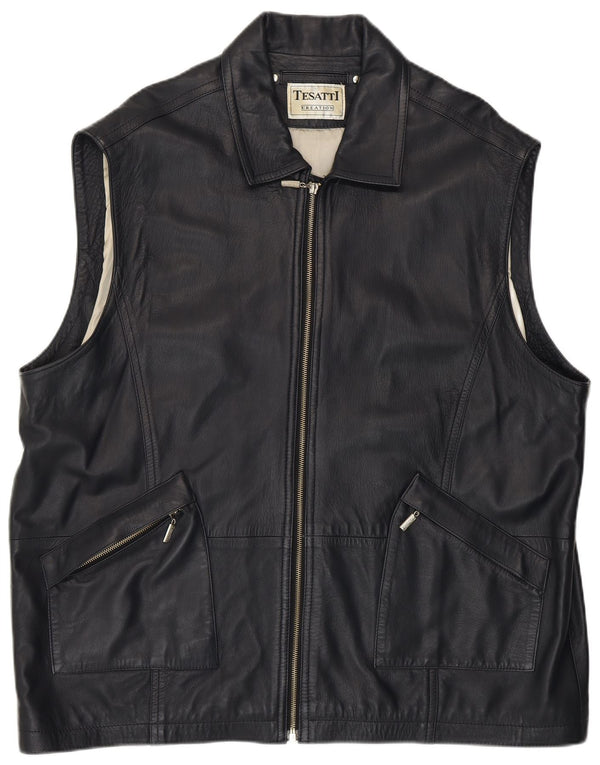 Gilet in pelle da uomo vintage UK 42 XL in pelle blu navy