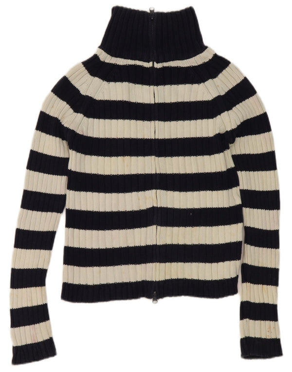 Maglione cardigan corto da donna Zara UK 14 grande cotone a righe blu navy