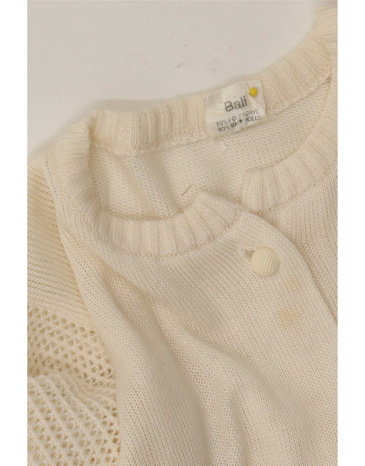 Maglione cardigan da donna vintage IT 46 grande poliacrilico bianco sporco
