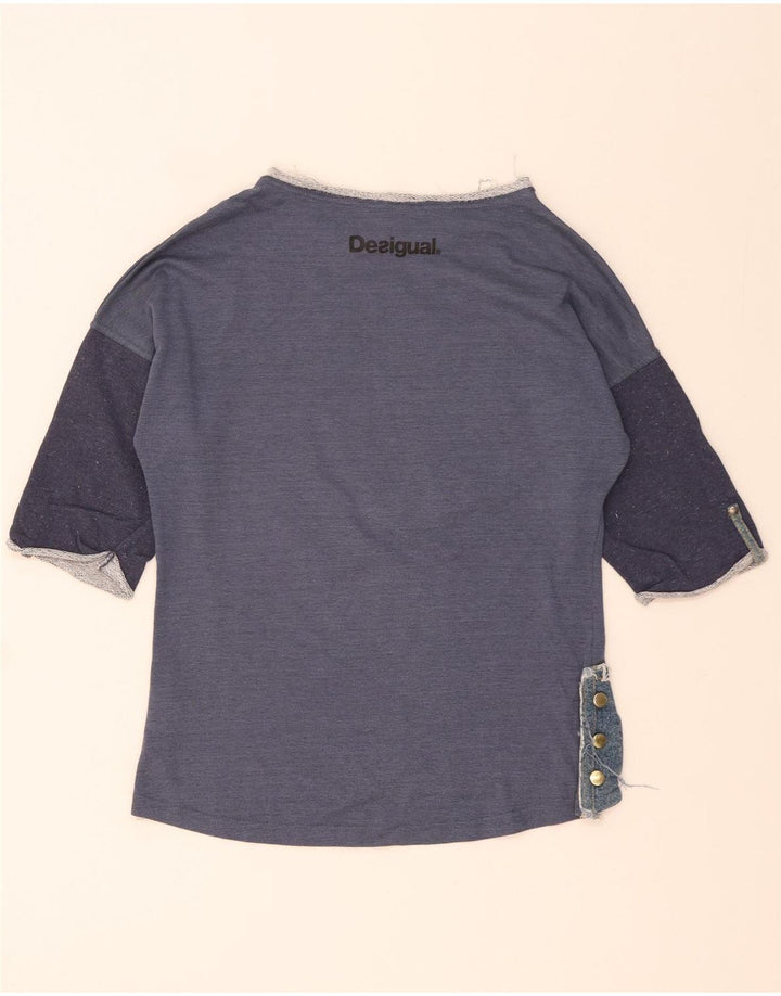 Desigual Donna Graphic Top Manica 3/4 UK 14 Patchwork Medio Blu Navy
