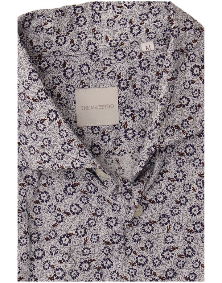 Camicia vintage da uomo blu medio floreale