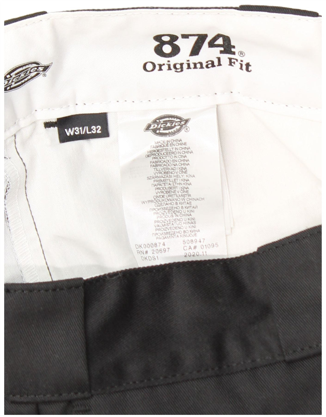 DICKIES Pantaloni chino dritti da uomo 874 dalla vestibilità originale W31 L32 cotone nero