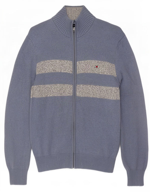 Maglione cardigan da uomo Tommy Hilfiger in cotone color block blu medio