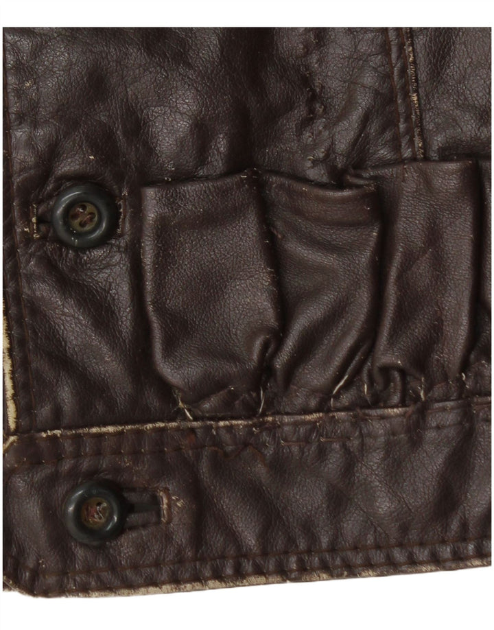Gilet in pelle da uomo vintage UK 36 piccolo marrone