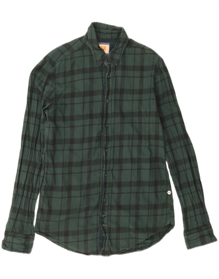 Camicia da uomo in flanella Hugo Boss in cotone a quadri verde medio