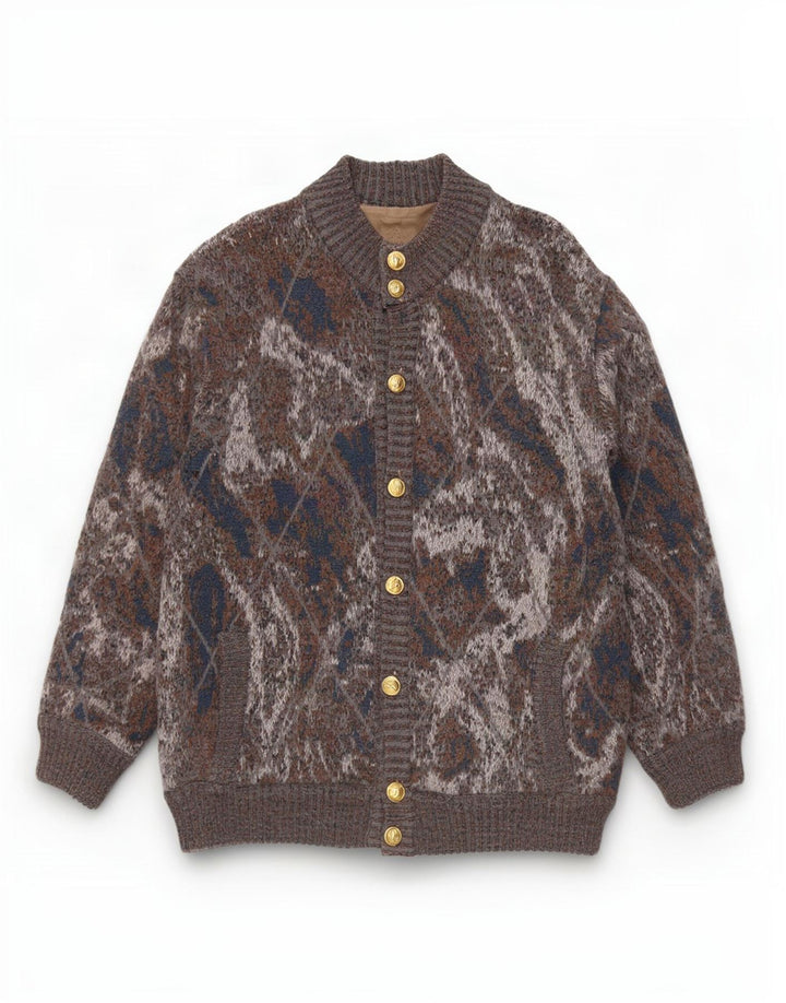 Giubbotto bomber lavorato a maglia da uomo vintage UK 36 piccolo grigio a rombi/lana diamante