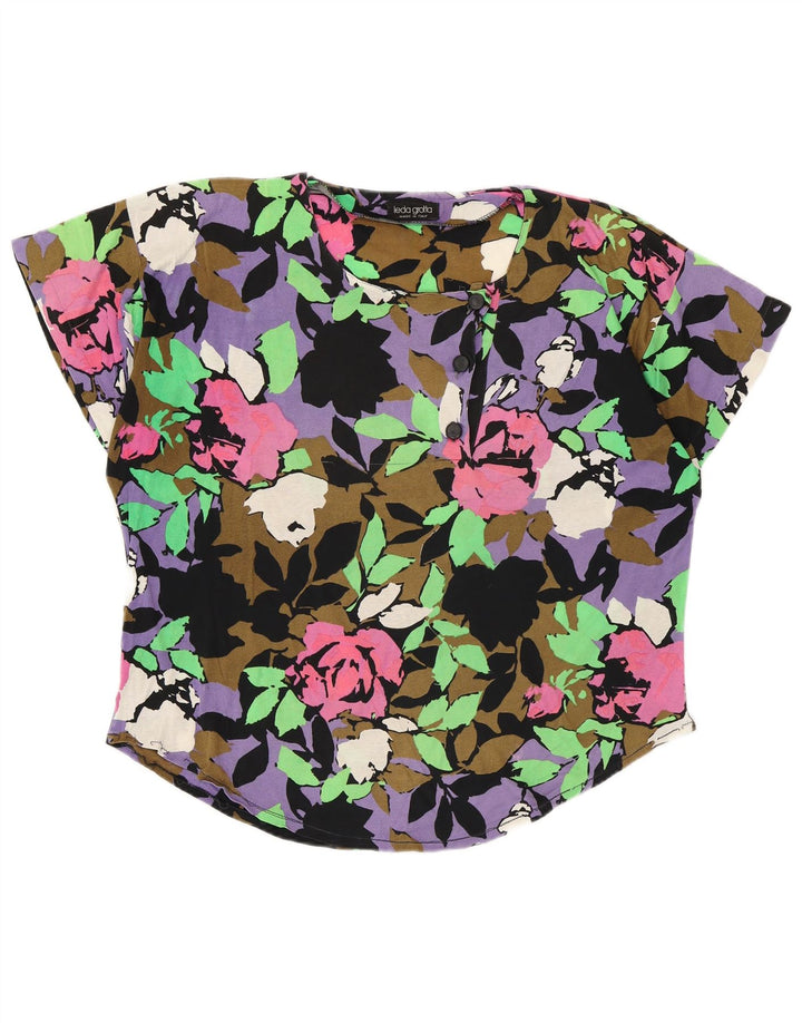 Top camicetta da donna vintage UK 16 grande floreale multicolore