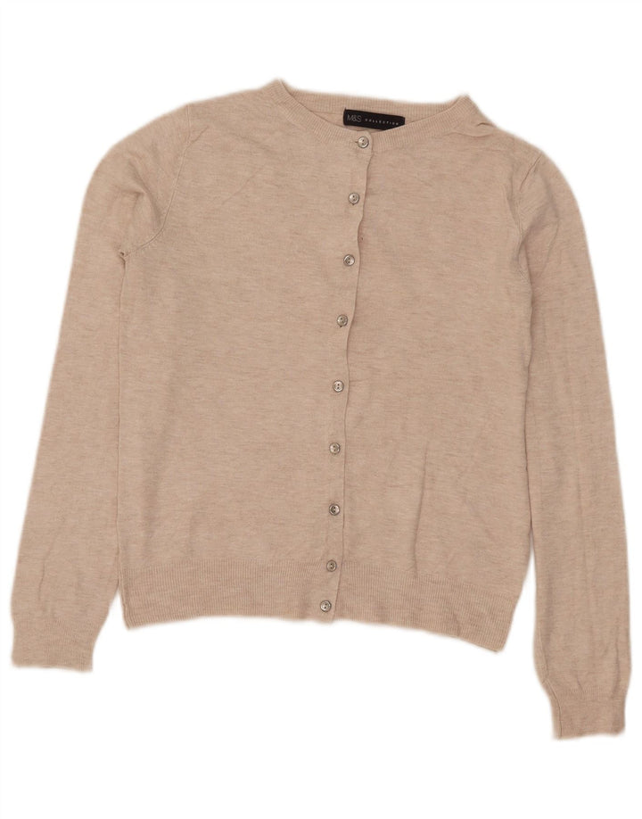 Maglione cardigan corto da donna Marks & Spencer UK 10 piccolo viscosa beige